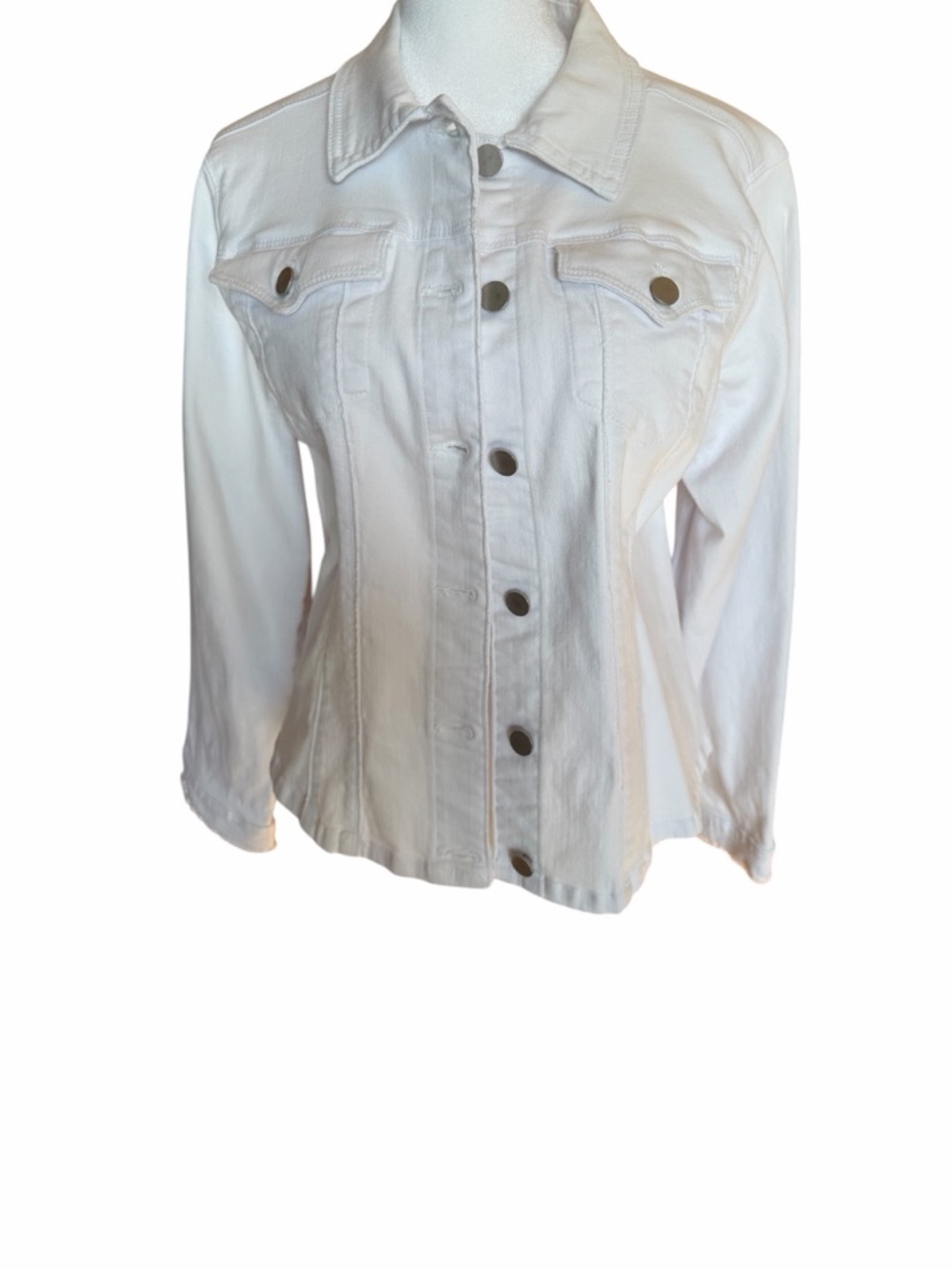 Reba-Dillards Large Classic White Denim Jacket - Women's Lightweight Jean Jacket - Picture 2 of 16
